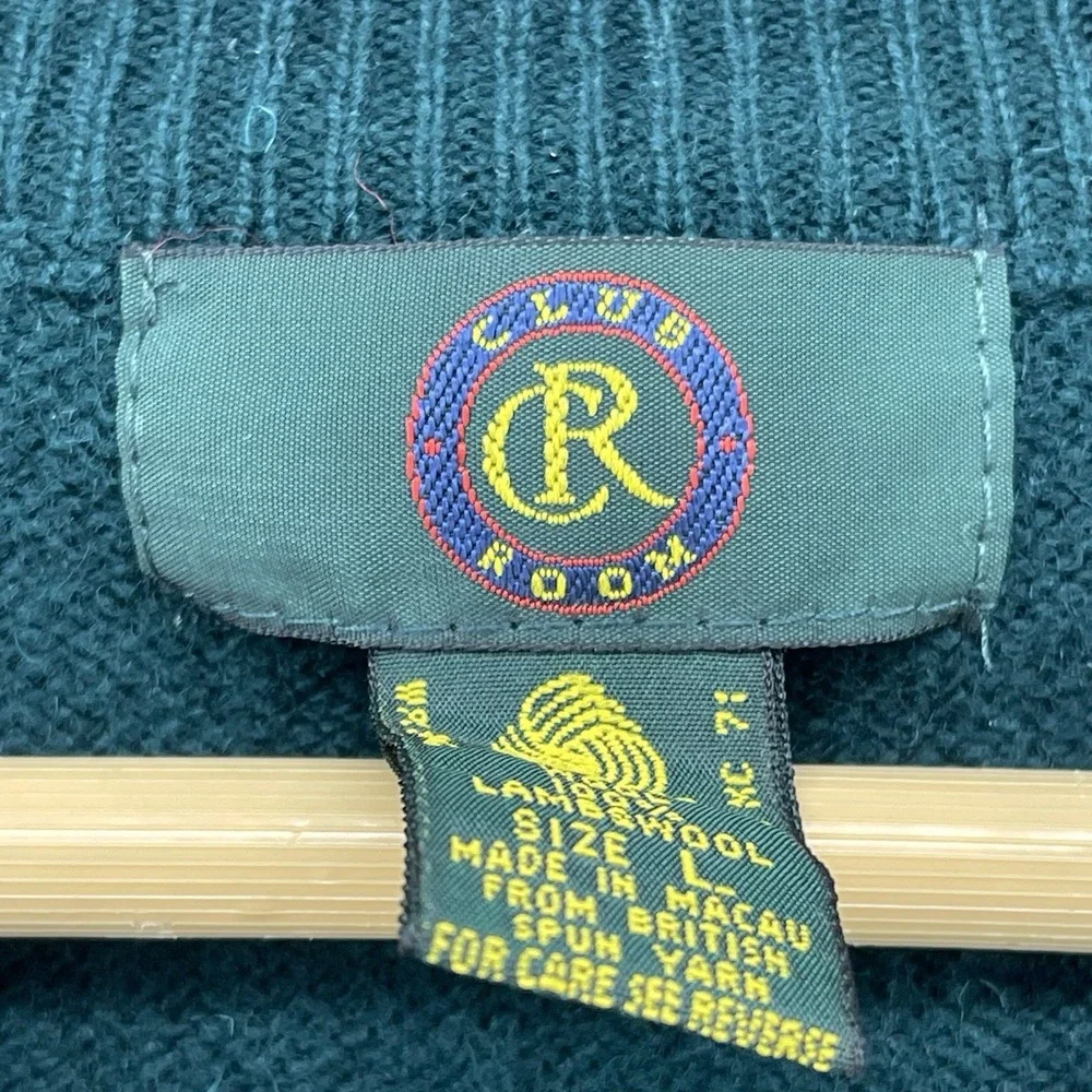 Vintage Club Room 100% Lambswool Green V-Neck Sweater Mens Size L Rare